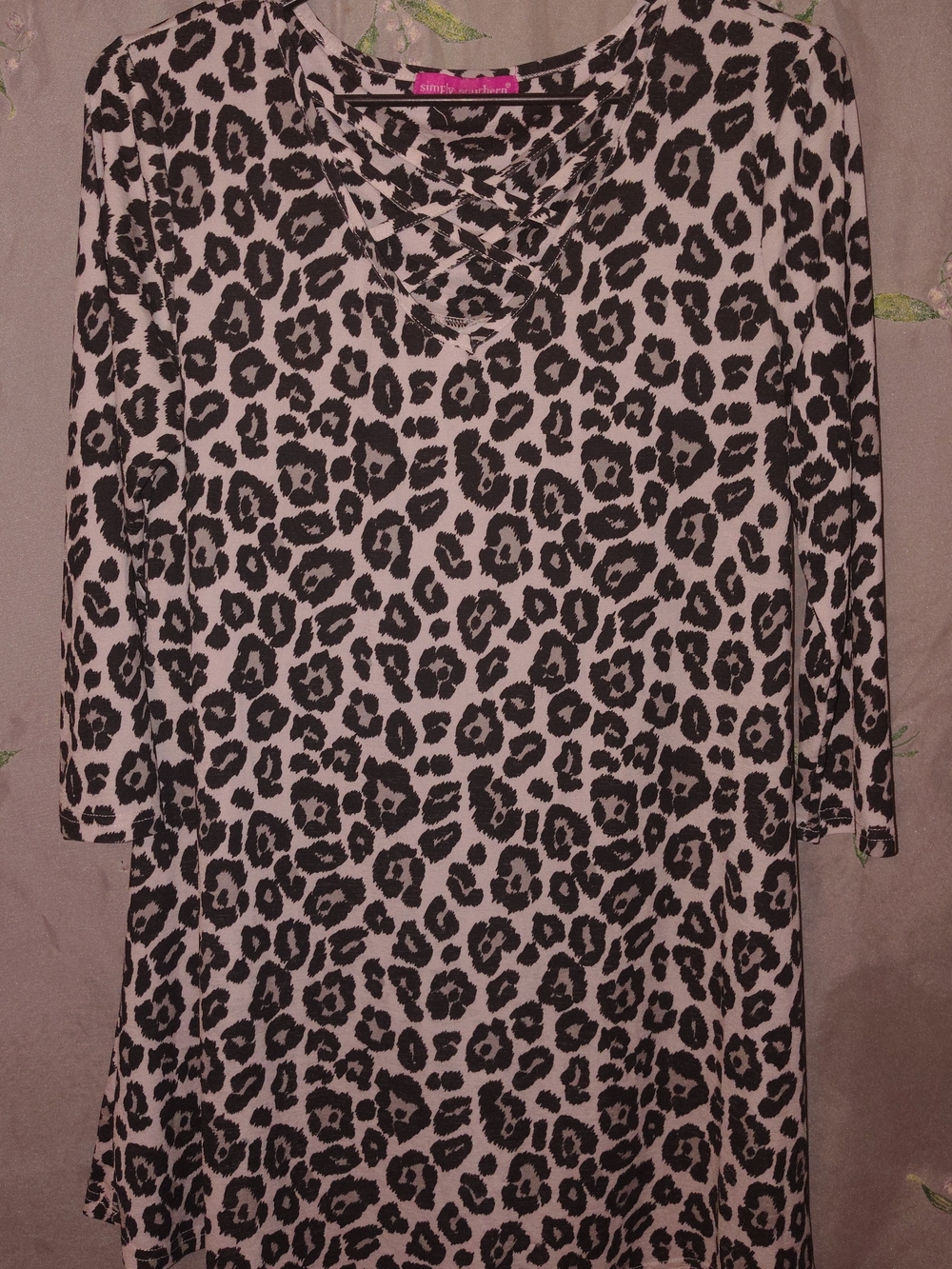 Animal Print Long Sleeve Top - Black Leopard on Cream